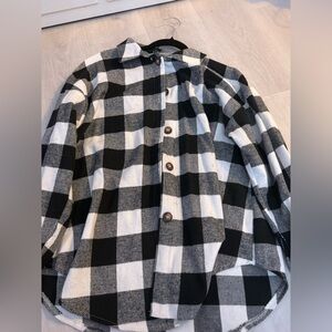 Zaful Plaid Button Down Shirt - Black and White
